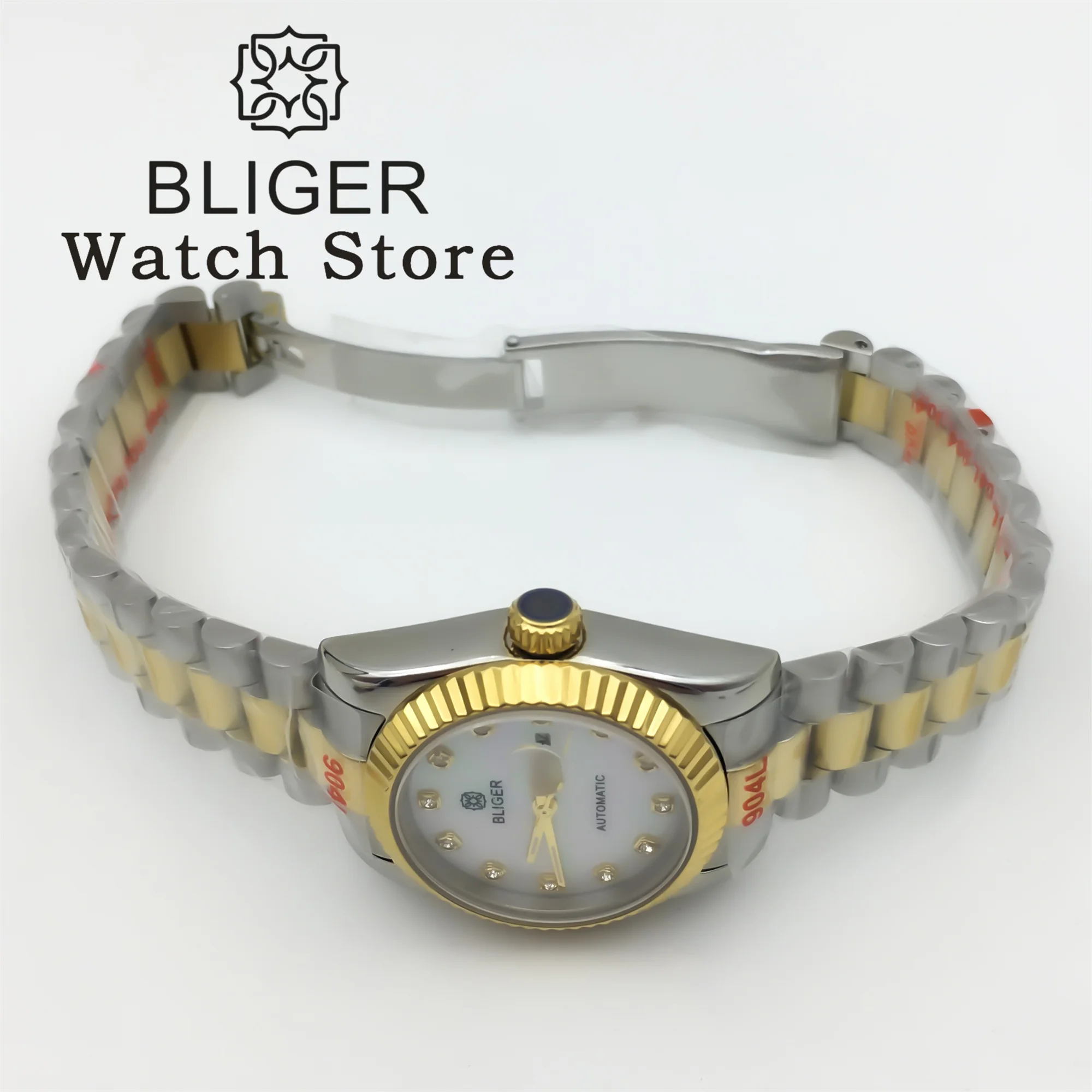 BLIGER 31 мм женские часы NH05 механический механизм двухцветный золотой изогнутый