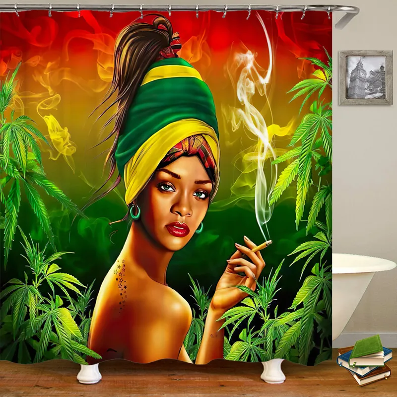 

Black Girl Shower Curtain, African Women Shower Curtain Teal Rose American Girl Shower Curtain Afro Black Art Shower Curtain