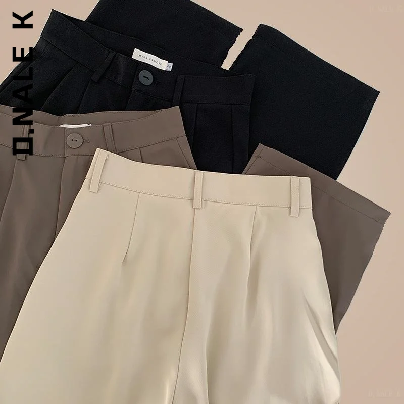 

D.Nale K Spring Office Lady Straight Pants for Women Loose High Waist Clothes Streetwear Bottoms Pants Suit Long Trousers Khaki
