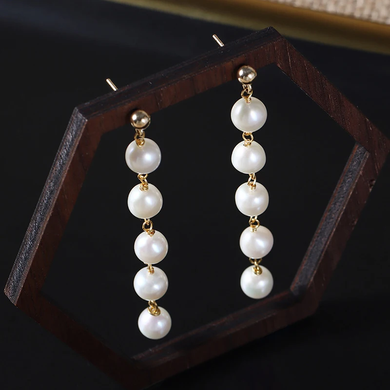 

Длинные серьги-подвески с натуральным жемчугом, серебро 925 пробы, 6-7 мм