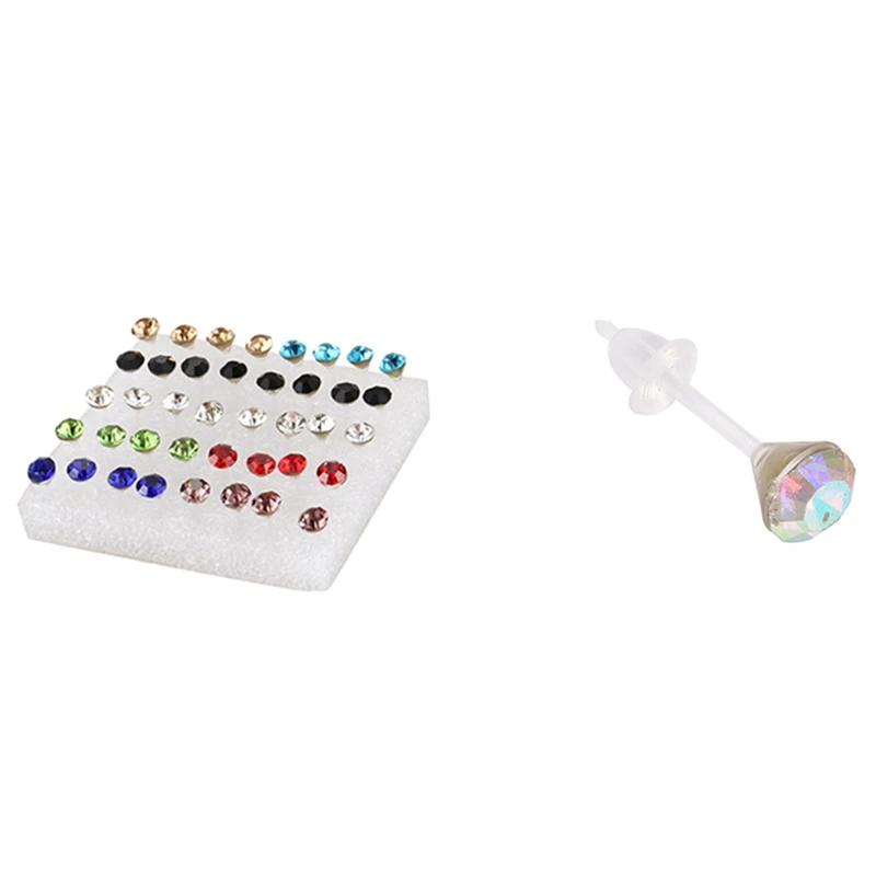 

80 Pcs/Set Women Girl's Crystal Stud Earrings Christmas Present (Size:5mm) 2 & 4