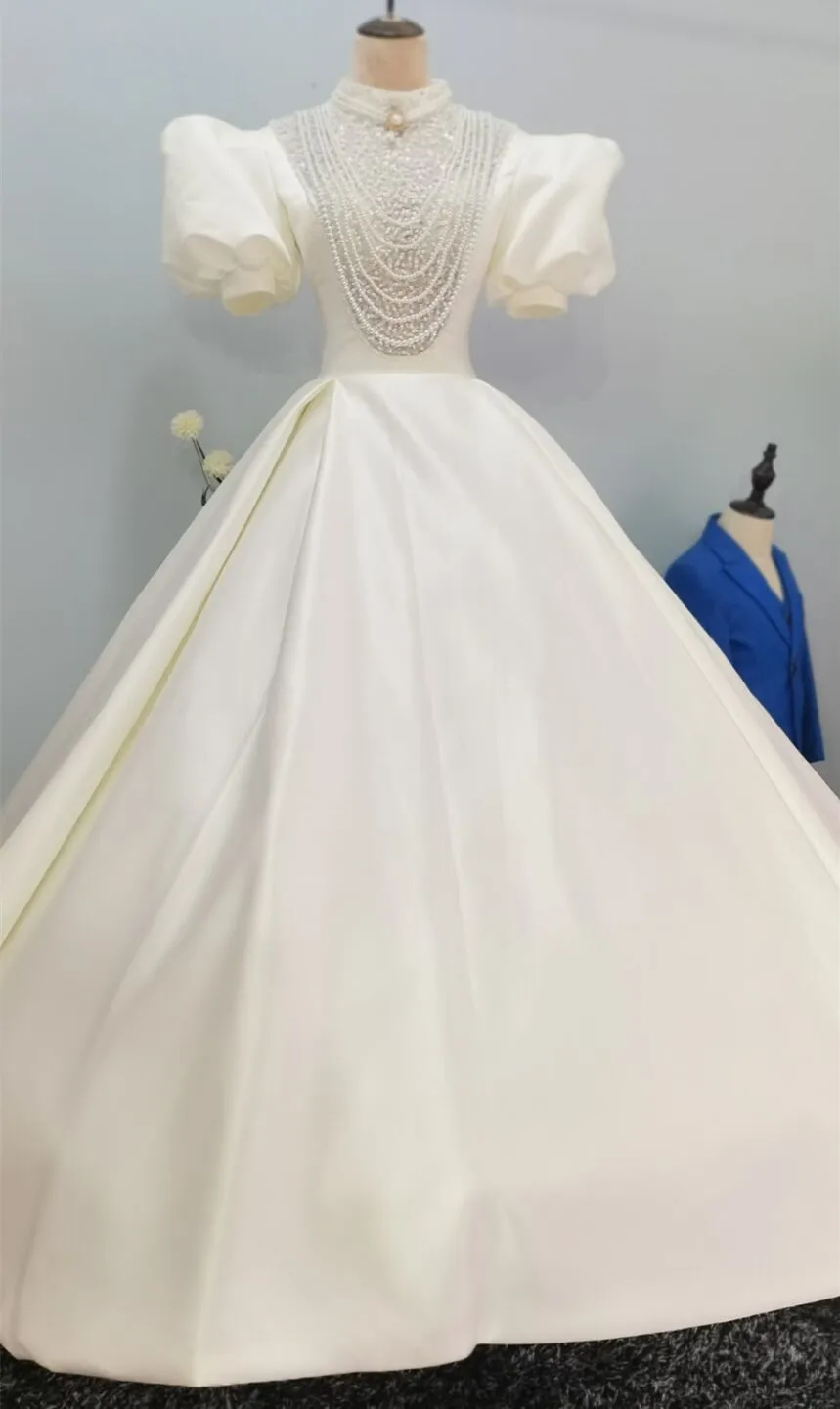 

Женское атласное свадебное платье CloverBridal, светлое платье цвета шампанского с открытыми плечами и длинными рукавами, весна-лето 2022