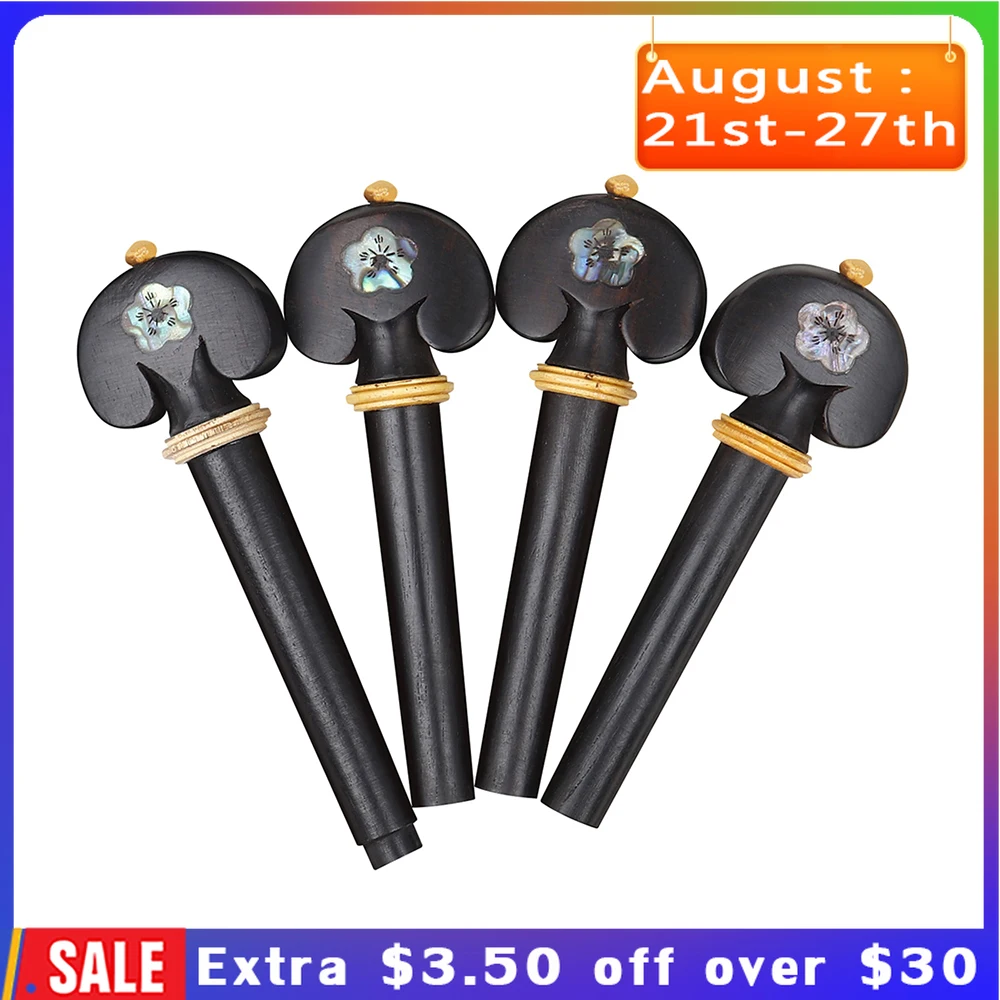 

4pcs Violin Tuning Pegs Carved Ebony Abalone Shell Violin Tuning Pegs Tuners Knobs Open Hole String Instrument Accessories