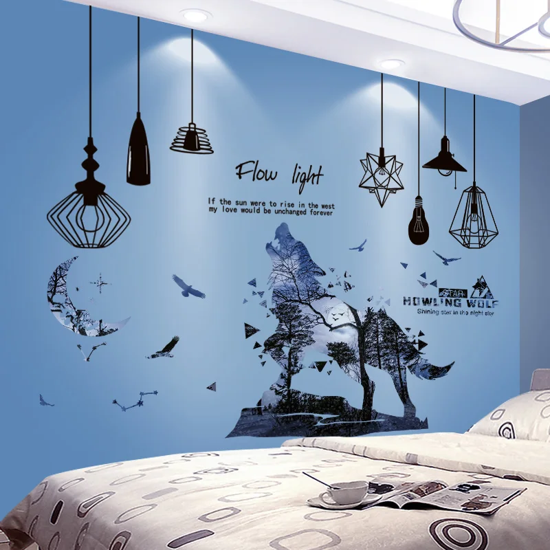 

[shijuekongjian] Chandeliers Lights Wall Stickers DIY Wolf Animal Mural Decals for Kids Bedroom Nursery Home Decoration
