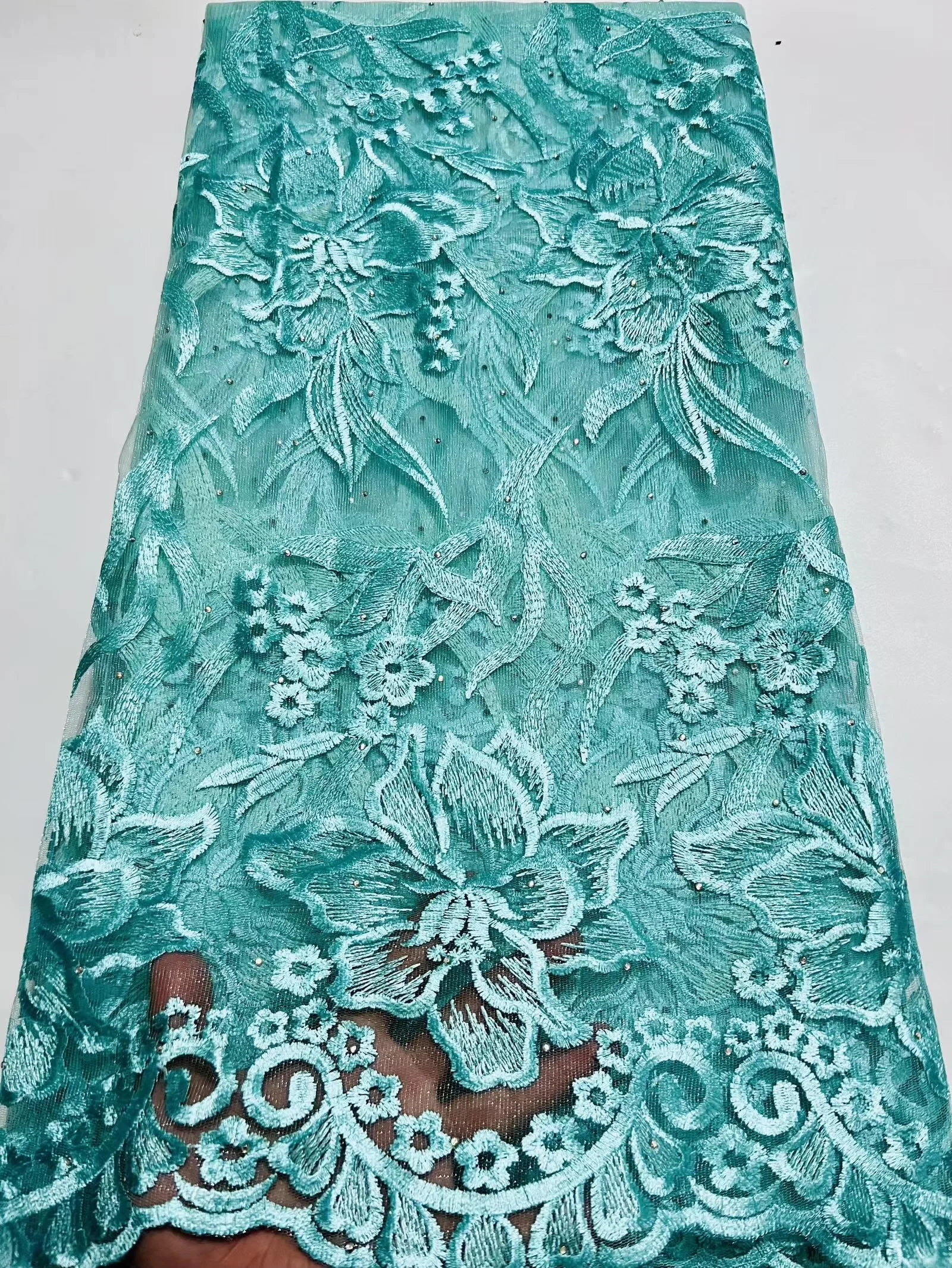 

Elegant African 5 Yards Net Lace Fabric With Rhinestones 2022 High Quality French Tulle Embroidery Nigerian Wedding Party Laces