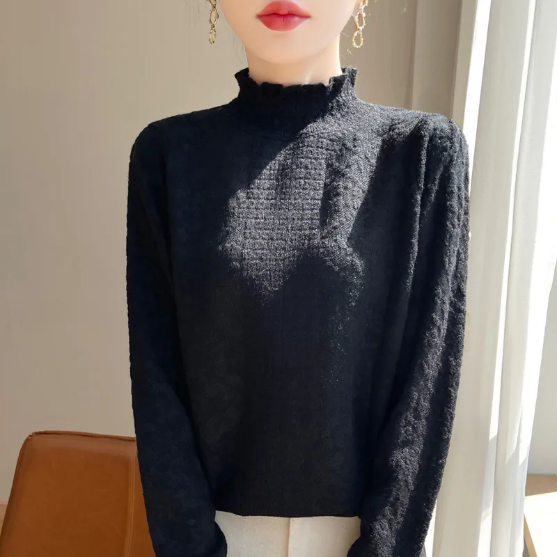 Осень/Зима 2024 новинка Женская кружевная трикотажная одежда с полувысоким