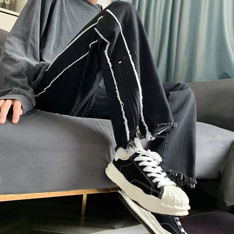 

Джинсы мужские с широкими штанинами, прямые мешковатые джинсы в Корейском стиле, брюки из денима с эластичным поясом, осень, E03