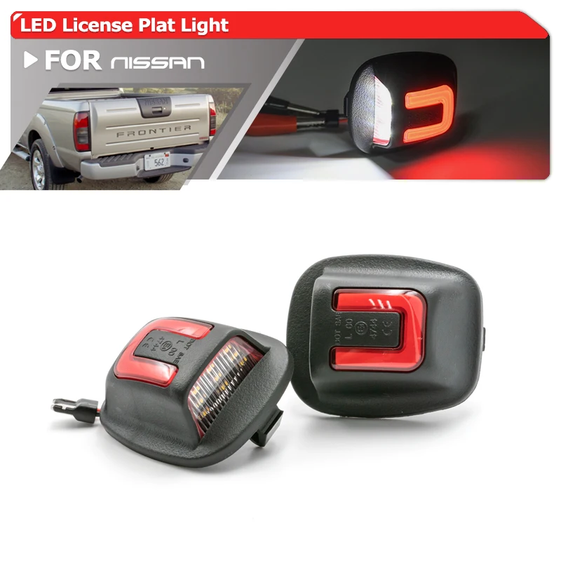 

2x белый/красный для Nissan Frontier Navara NP300 D22 Xterra Roniz WD22 светодиодный светильник номерного знака, автоматическая задняя дверь, беговая бирка Lite, лампа