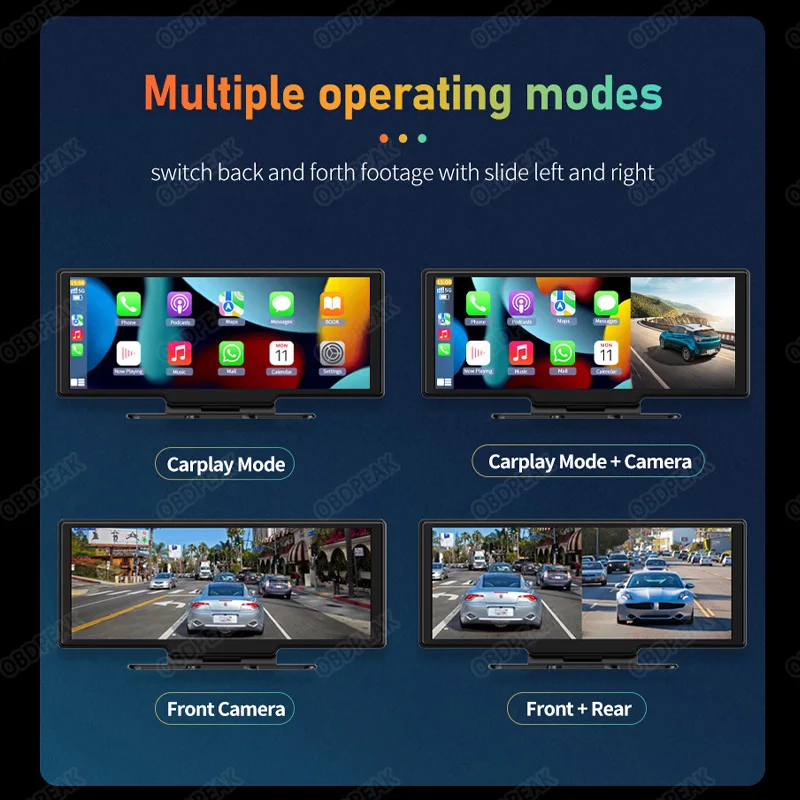 OBDPEAK K2 видеорегистратор 4K WIFI беспроводной Carplay и Android авто с двойным объективом Aux
