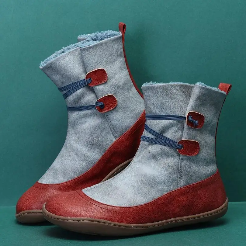 

Women Ankle Boots 2020 New Autumn Winter Warm Short Plush Boot Female Retro Mix Color Women's Shoes Ladies Outdoor Flat Big Size