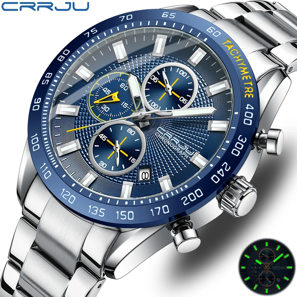 CRRJU мужские часы 2022 модные спортивные наручные с хронографом ремешок из