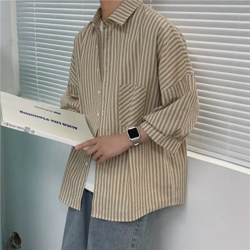 Summer Striped Shirt Men's Fashion Society Men Dress Shirt Business Casual Shirts Mens Streetwear Loose Short Sleeve Shirt M-2XL