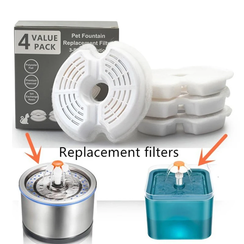 

4pcs Cat Fountain Filter Replacement Activated Carbon Replacement Filters For Pet Water Fountains Filtration System For Ceramic