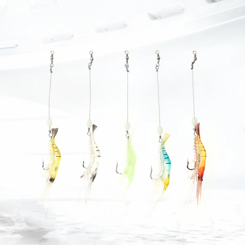 

10 Pcs Fishing Tackle High Simulation Luminous Night Glow Baits Shrimp Lure Hook Bionic Lures Split tail 8cm set