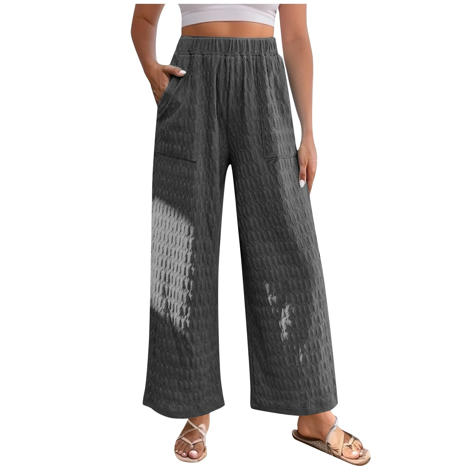 

Новинка 2023, женские повседневные однотонные бриджи с прямыми широкими штанинами, бриджи, женские брюки из Джерси