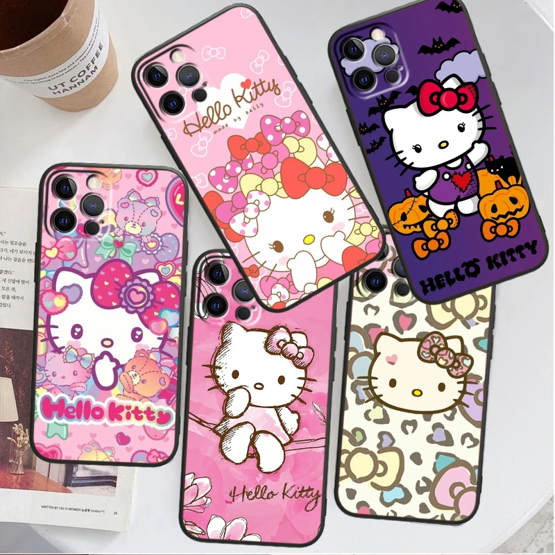 

Sanrio Hello Kitty Cute Phone Case For Apple iPhone 14 13 12 11 SE XS XR X 7 8 6 Mini Plus Pro MAX 2020 Black Soft Cover