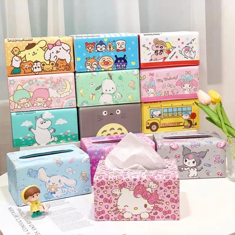 

Kawaii Sanrios аниме мультфильм ПУ бумажный ящик для полотенец для хранения Домашний мультяшный коробка для салфеток симпатичный Настольный бума...