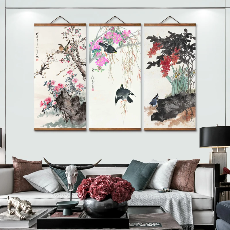 Декоративные настенные постеры MT0301 в китайском стиле с цветами и птицами