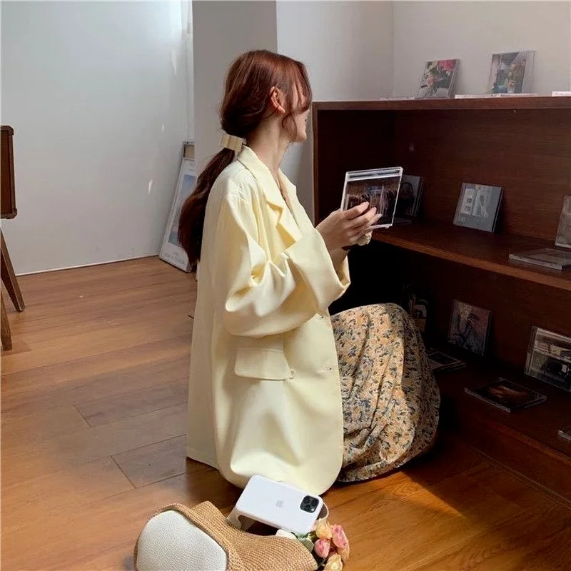 2021 Casual Blazer Coat Jacket Women Autumn All-match Long Sleeve Solid Color Femme Suit Veste Casual Streetwear Women Clothes