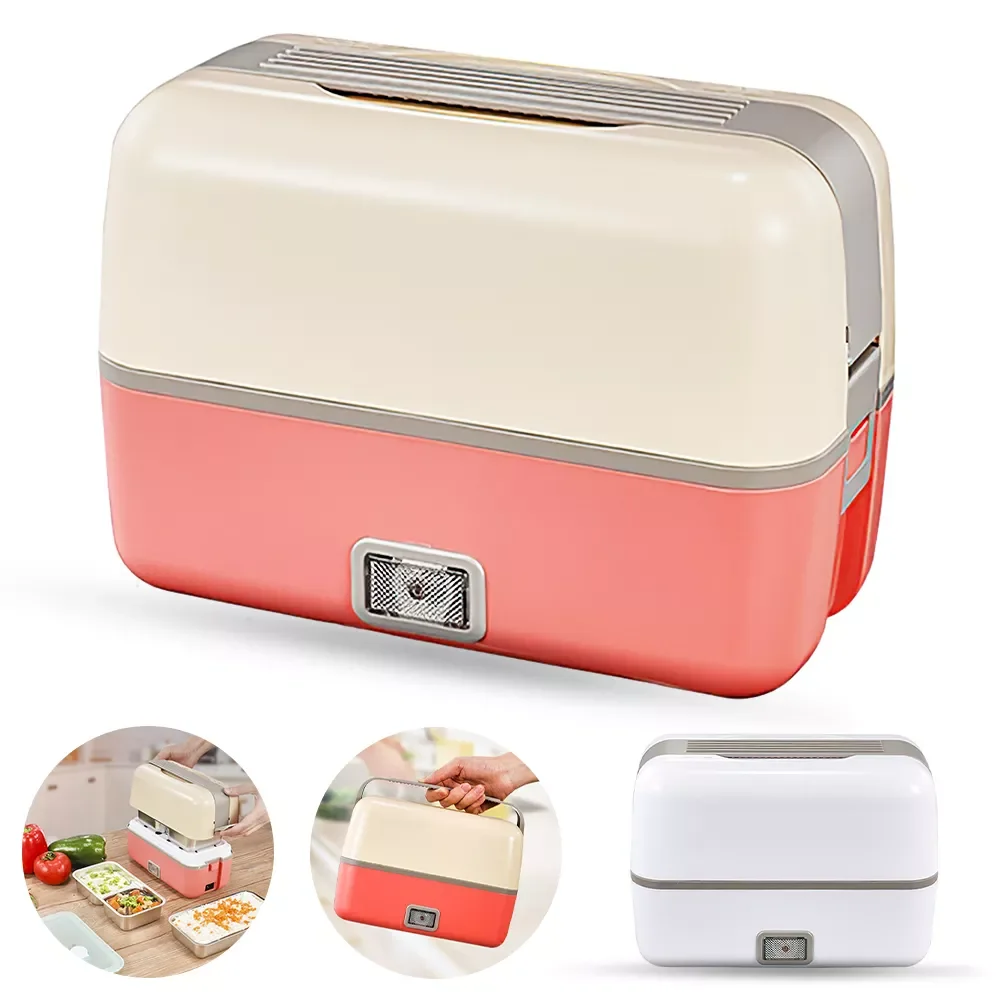 

220V Electric Heating Lunch Box Double Layer Stainless Steel Food Container 200W Fast-Heating Portable Food Storage Box