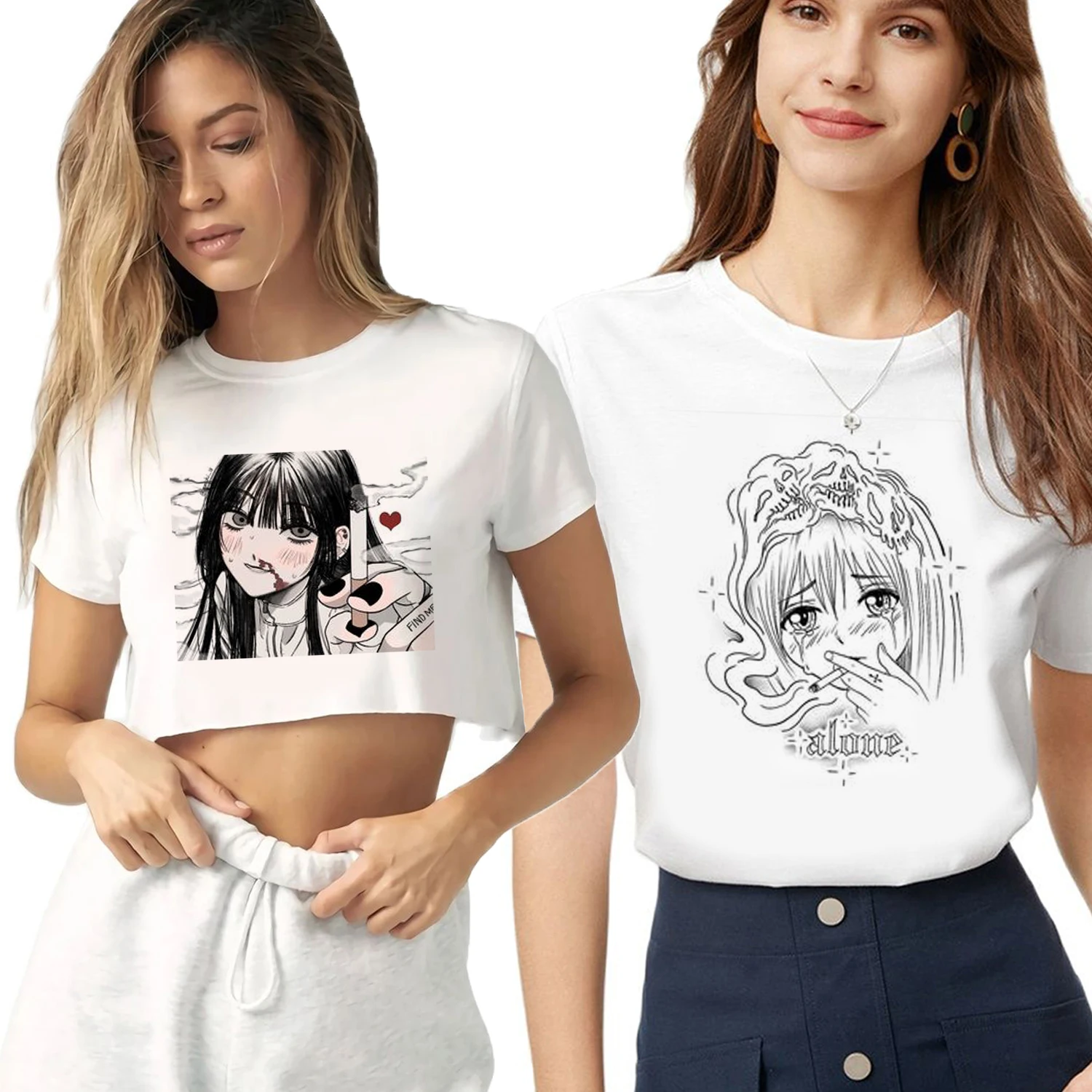 

Anime Funny T Shirt Summer Women Short Sleeve Crop Top Tee Casual Ladies Female T Shirts Woman Clothing Cute Cool Girl Print