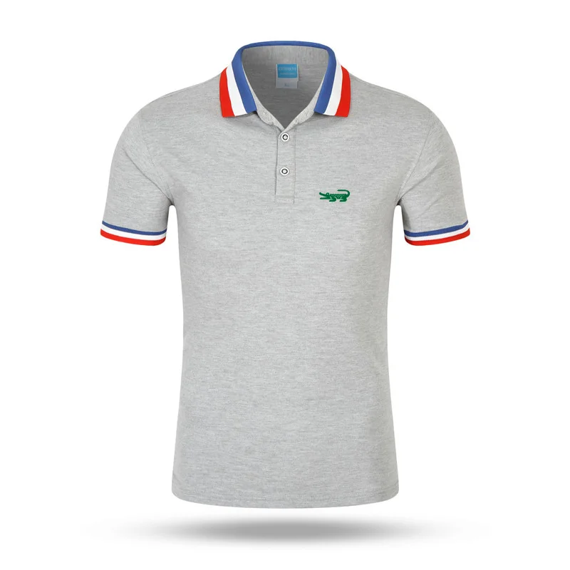 Мужская Однотонная рубашка-поло Повседневная хлопковая с коротким рукавом и