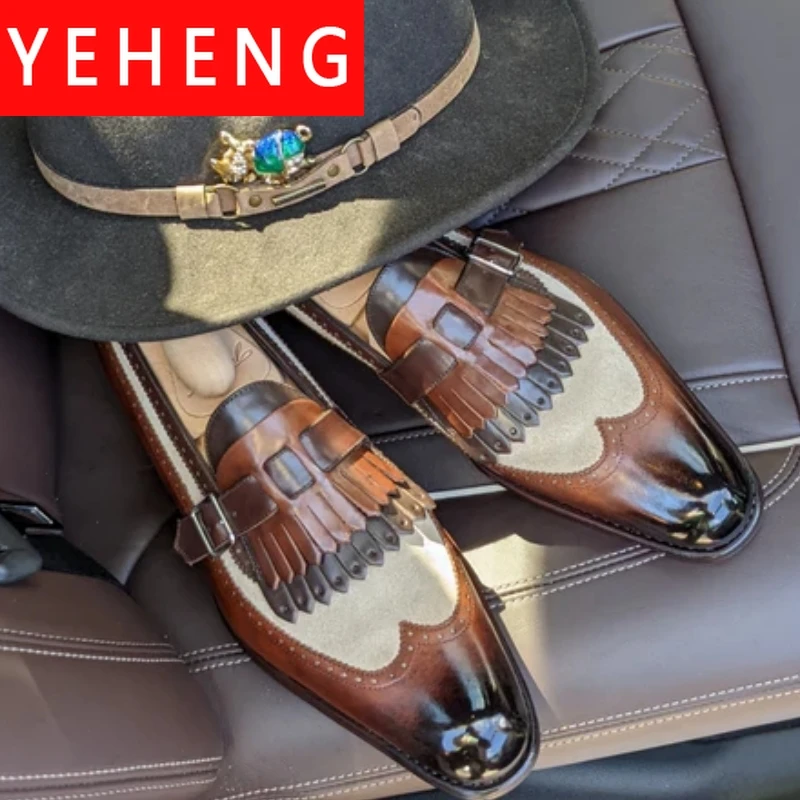 Новые мужские лоферы модельные туфли без шнуровки с кисточками и круглым носком