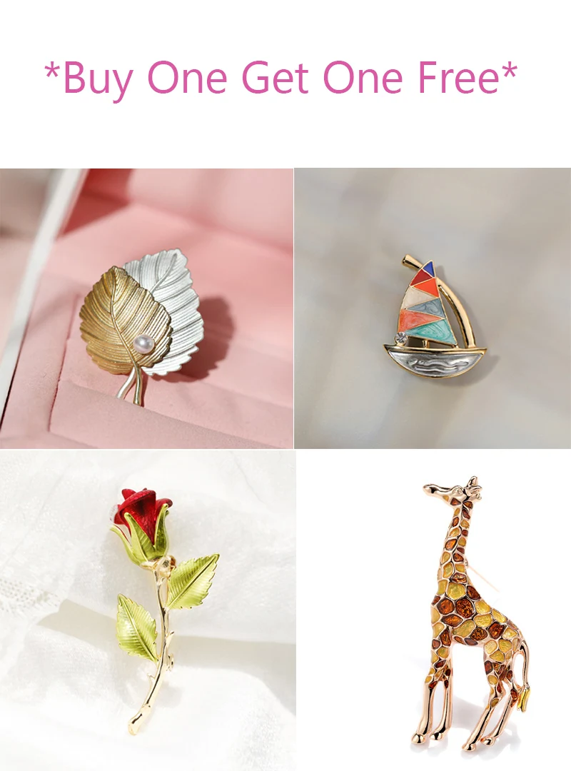 

D.CLAN Buy One Get One Free Fashion Jewelry Leaf Sailboat Rose Giraffe Stacking Brooch Scarf Dress Pin Gift Friend Women Men