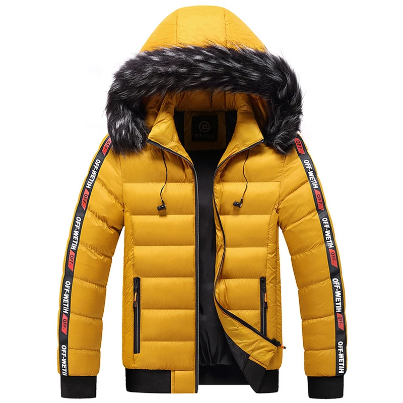 Men Winter Warm Men Hooded Parkas Jacket Coat Men Fur Collar Thick Fleece Parkas Men Outerwear Wool Windproof Down Jacket Coats