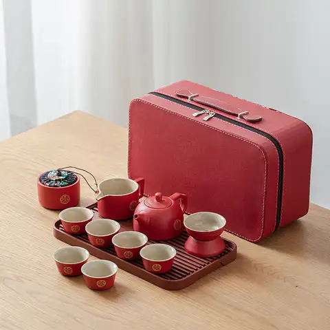 Красный чайный сервиз, китайский подарок на свадьбу, дабский подарок