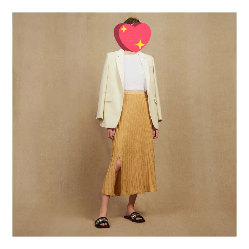 Spring and Summer Fashion Micro-slit High Waist All-match Pleated Skirt Knitted Skirt Slim Skirt