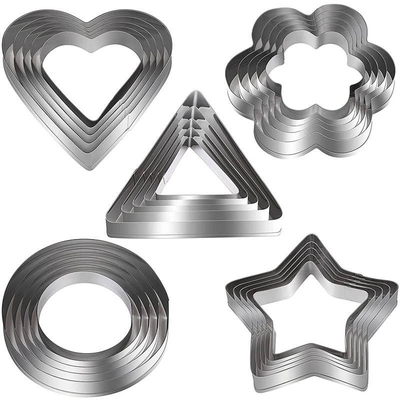 

Practical 25PCS Stainless Steel Cookie Cutters Shape Biscuit Baking Metal Molds with 5 Patterns-Heart, Round,Star,Flower,