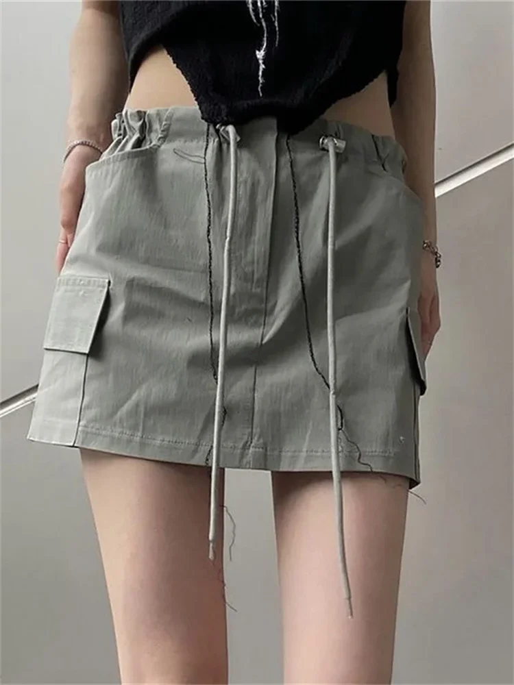 

Женская юбка-карго с завышенной талией, Повседневная трапециевидная мини-юбка с карманами, в готическом стиле, Y2k, 2023