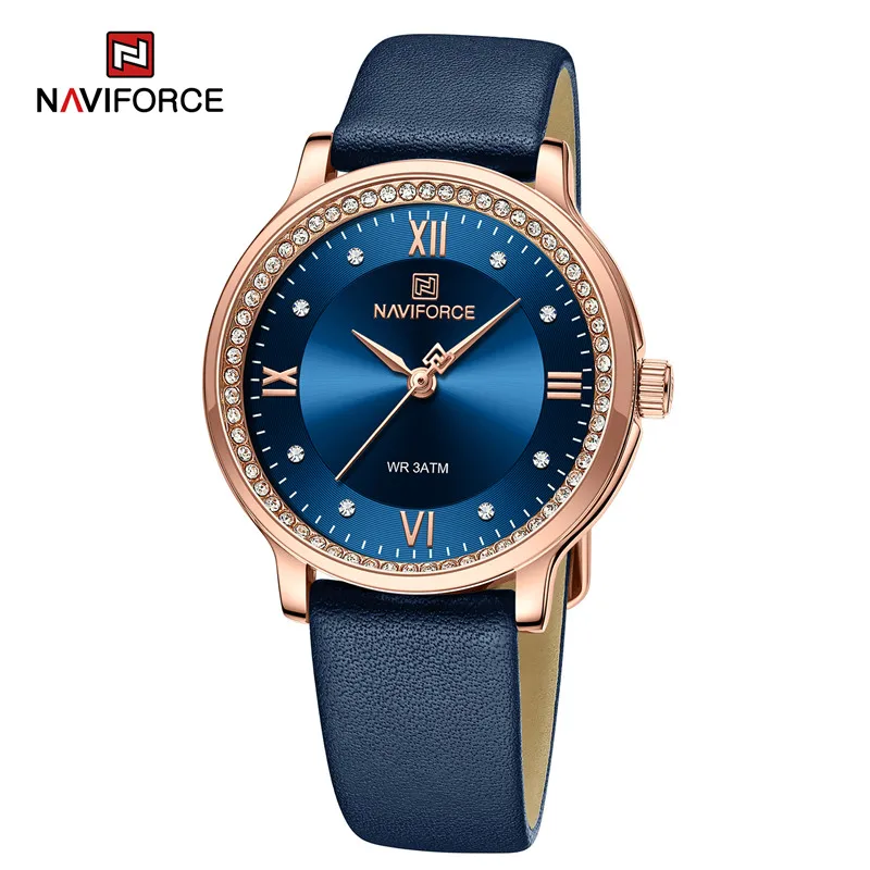 Top Brand NAVIFORCE 2023 Women Quartz Watches New Fashion Leather Vintage Wristwatches Waterproof Ladies Clock Relogio Feminino