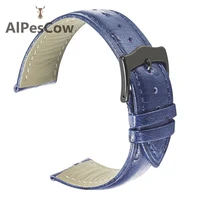 ostrich pattern calf leather watch straps 22mm blue black genuine leather watchband bracelet soft 18mm 20mm watch accessories