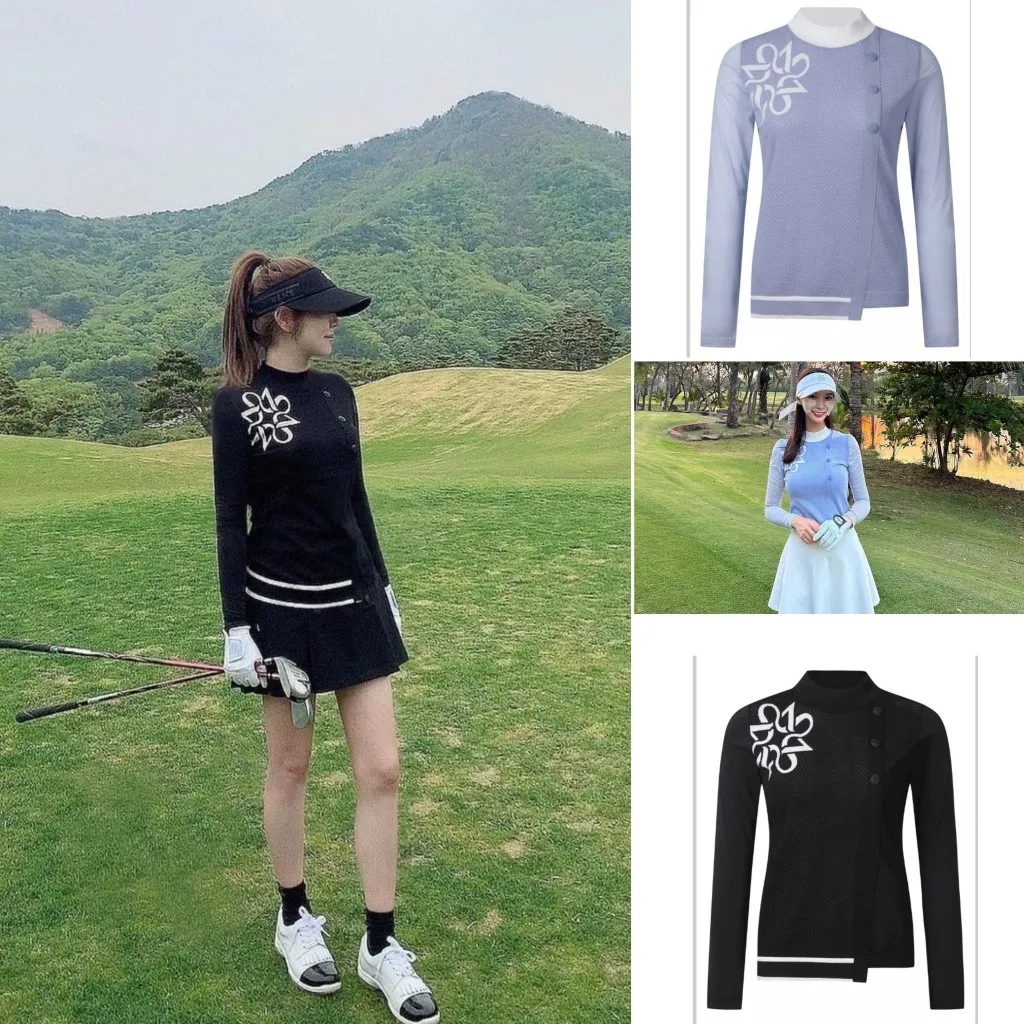 

Foreign Trade Korea Original Golf Apparel Women's Ice Silk Long Sleeve Knitwear New Round Neck Slim Fit Top