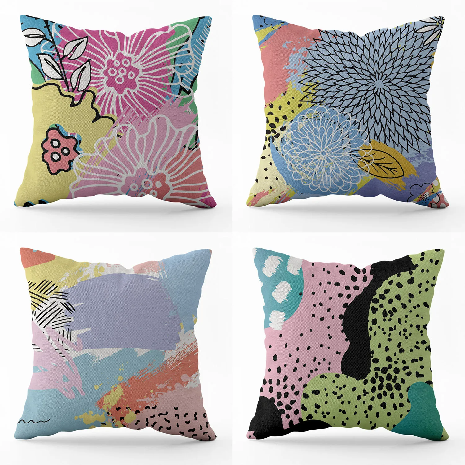 

YINMENG Throw Pillow Covers Set of 4 Geometric Abstract Flowers Pillowcases Decorative Home Decor Dakimakura Sofa Chair Outdoor