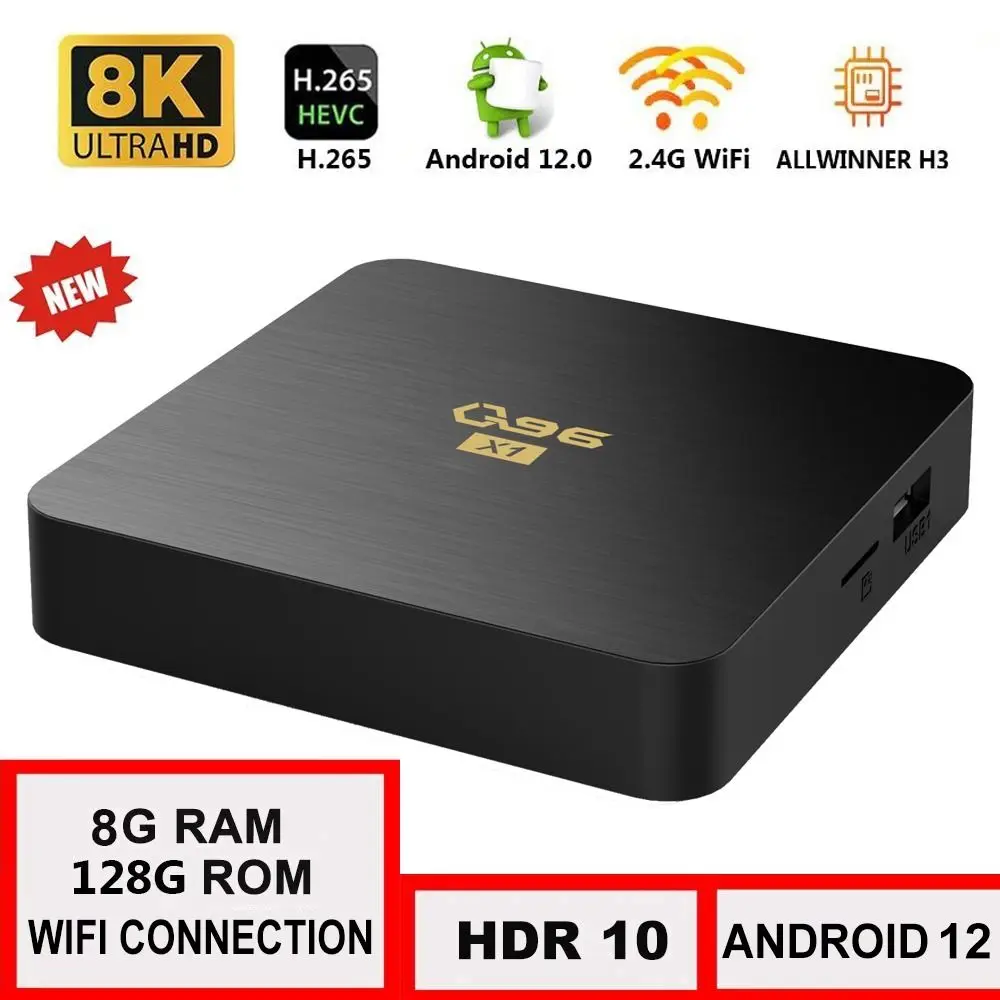 

Newest Q96 X1 Smart TV Box Android 12 Allwinner H3 Quad Core 2.4G WIFI 8K Set Top Box 8GB+128GB Media Player H.265 Home Theater