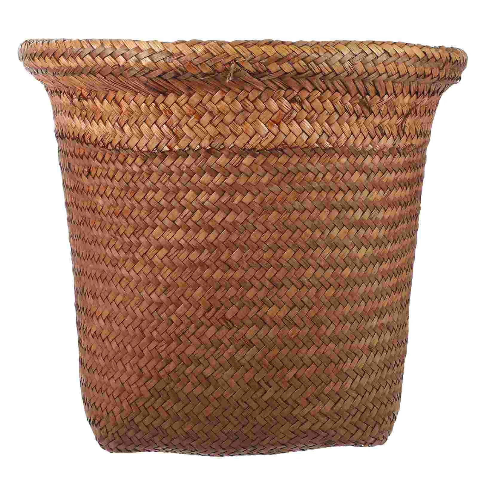 

Seagrass Planter Basket Garbage Can Pink Car Accessories Straw Woven Wastebasket