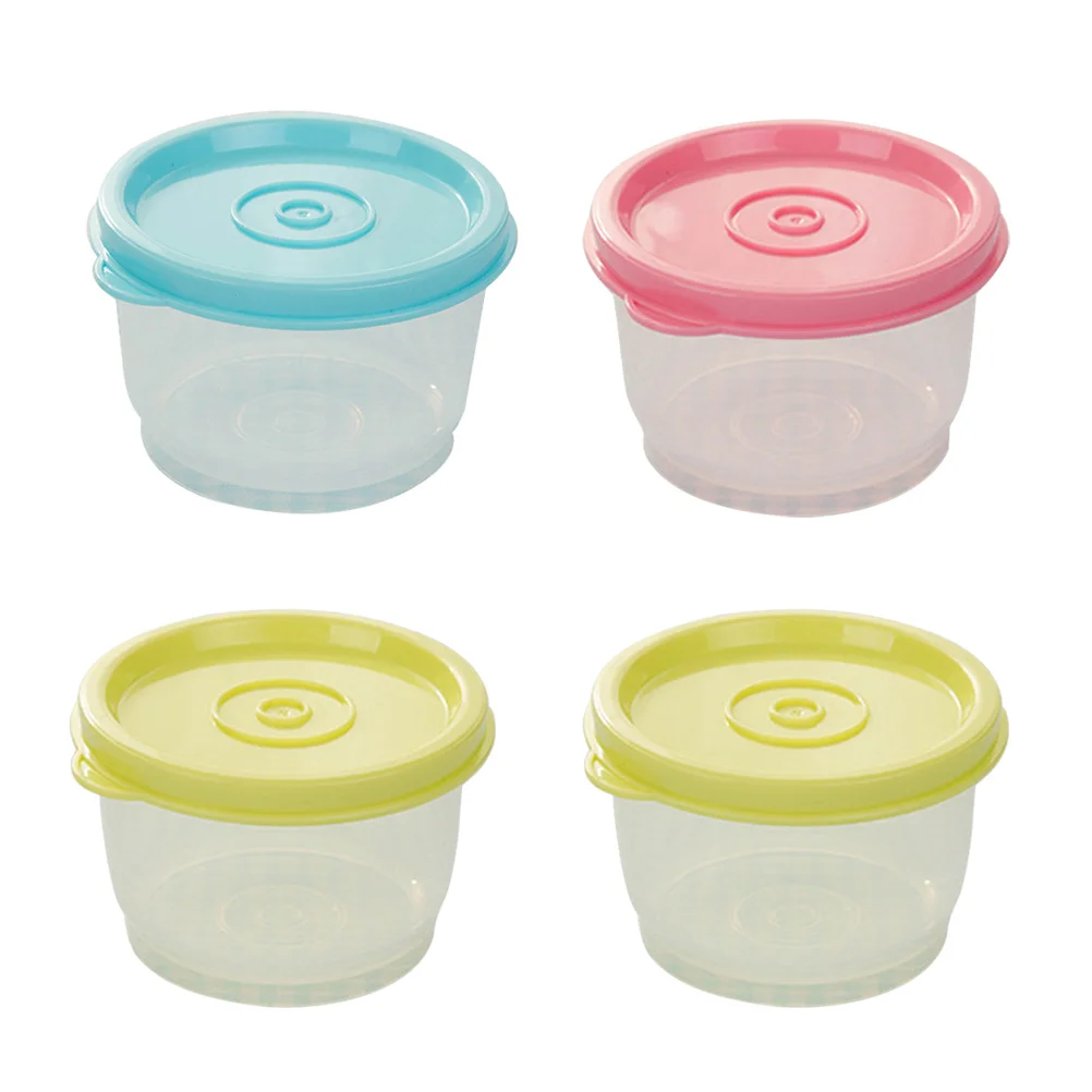

4pcs 150ml Small Plastic Crisper Round Food Container Kitchen Lunch Boxes Sealed Bowl for Refrigerator Microwave Oven (Random
