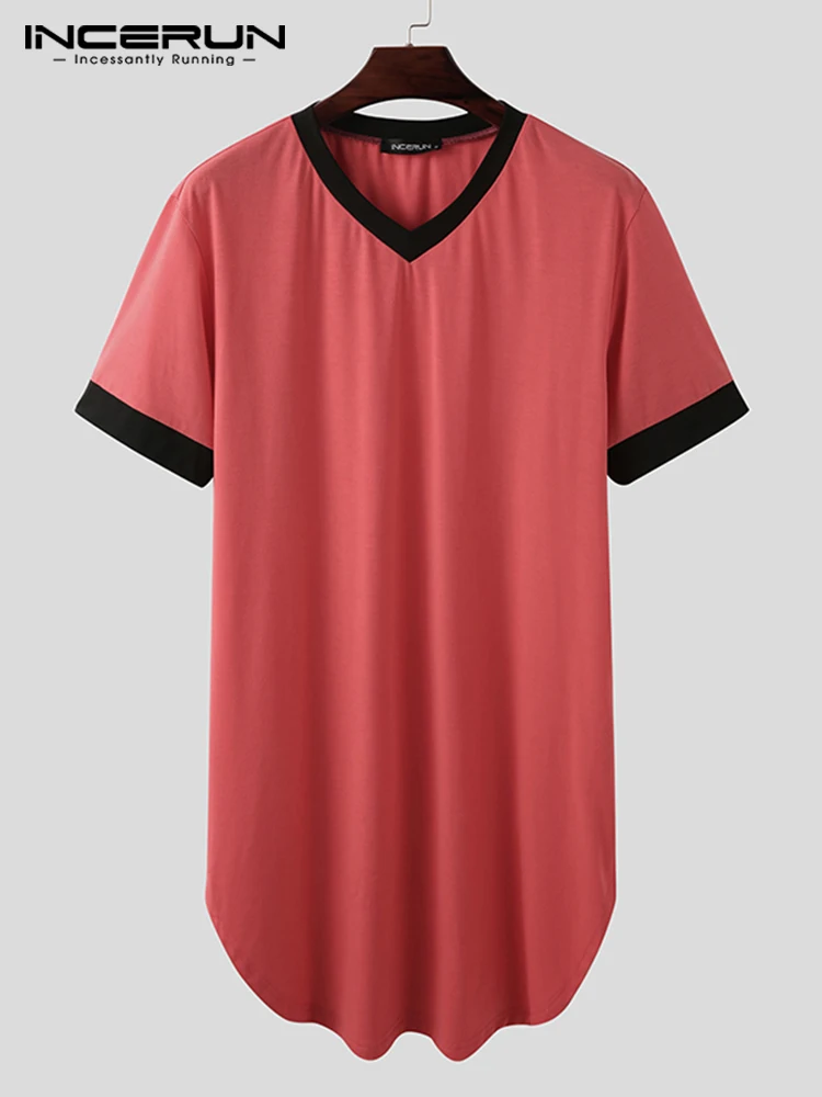 INCERUN 2023 Comfortable Homewear Men's Solid Patchwork Sleeve Sleep Robes Casual Loungewear Male Short Sleeve Nightdress S-5XL
