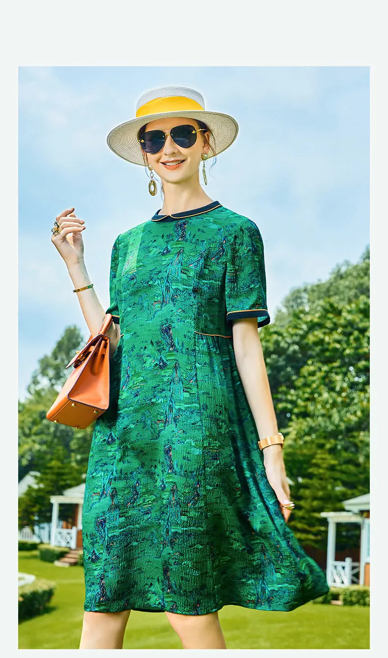 Тяжелое шелковое платье для женщин лето 2022 тонкая юбка с чернильным принтом