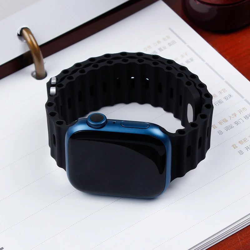 Ocean Silicone Watch Band for Apple Watch 38/40/41MM, 42/44/45/49MM Replaceable Watch Soft Sport Watch Band for iWatch 3456SE78