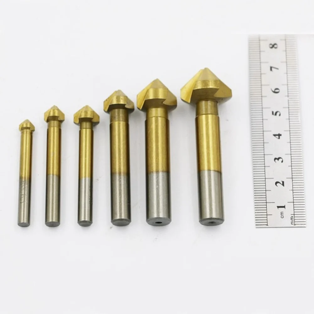 

6pcs 3 Flute 90 degree HSS Countersink chamfering too Wood Steel Chamfer Cutter Power Tool 6.3 to 20.5mm