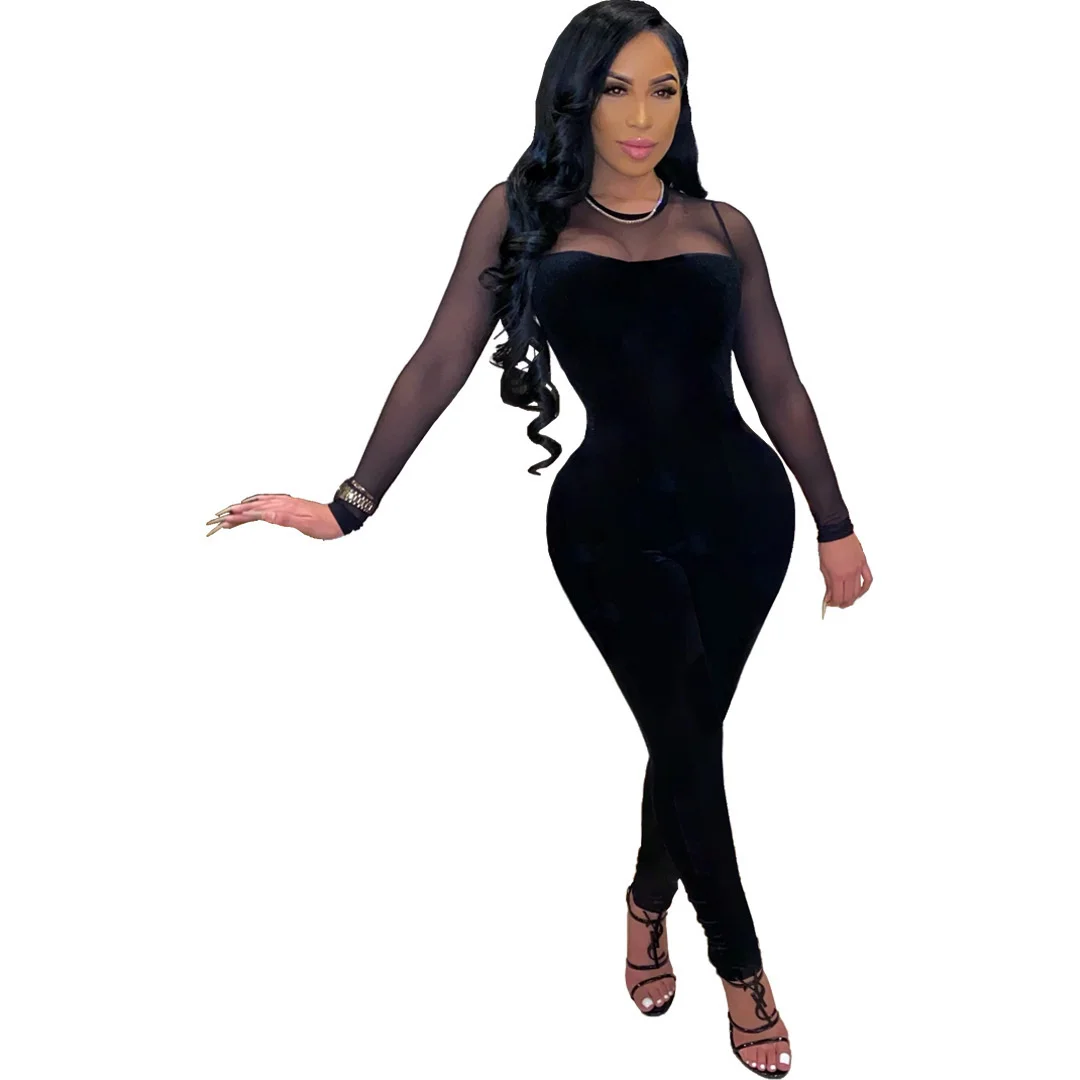 

Znaiml 2022, Женский Рождественский бархатный сетчатый комбинезон в стиле пэчворк, сексуальный осенне-зимний комбинезон, комбинезоны, цельный к...