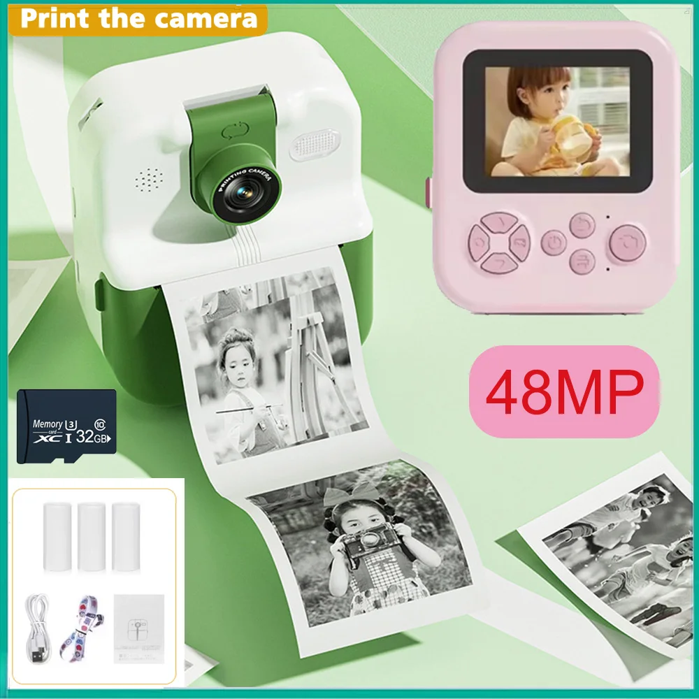 Детская камера с термопечатью на 32 ГБ мини-цифровая 48 МП модная игрушечная