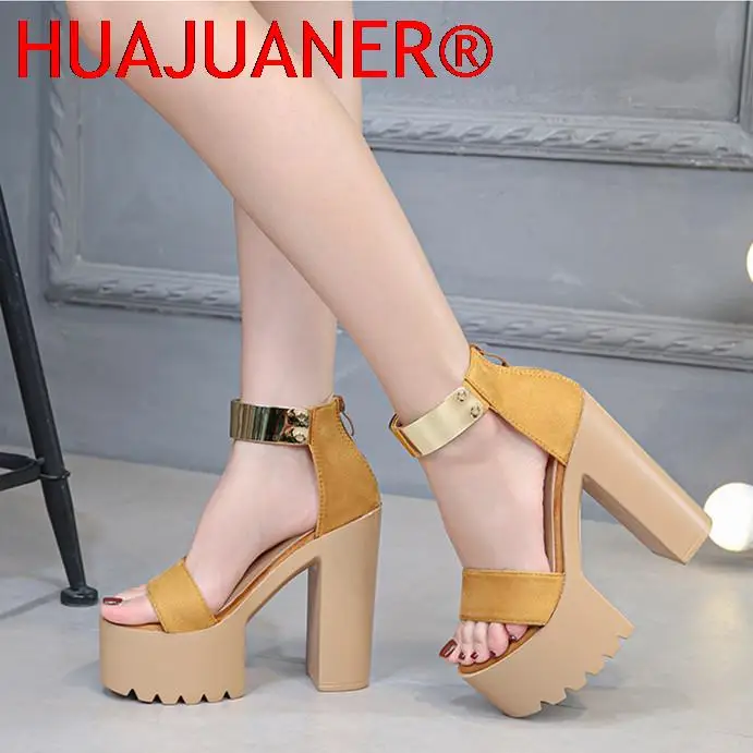 

Yellow Black Thick High Heels Summer Women Sexy Elegant New Platform Modern Lady Office Party Sandals Comfortable Shoes G0038