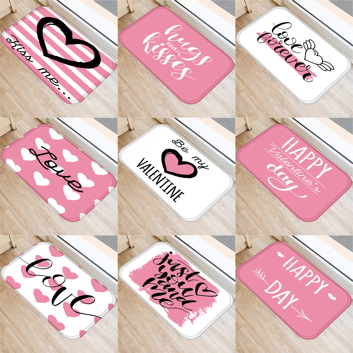 

ZHENHE Pink Romantic Love Mat Pattern Print Doormat Anti Slip Floor Carpet for Bathroom Kitchen Entrance Rugs Home Decor