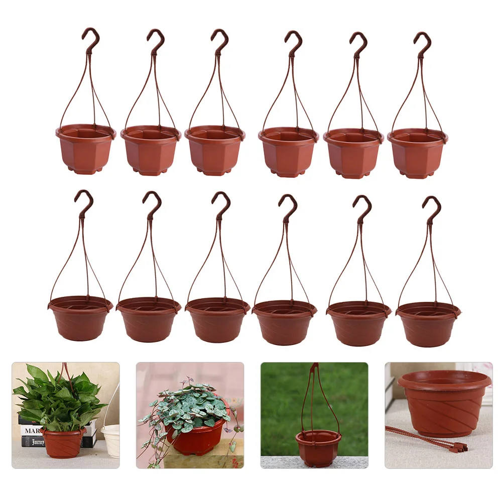 

12 Pcs Round Vases Flowers Octagonal Plastic Pot Garden Plant Planter Container Hanging Basket Accessories