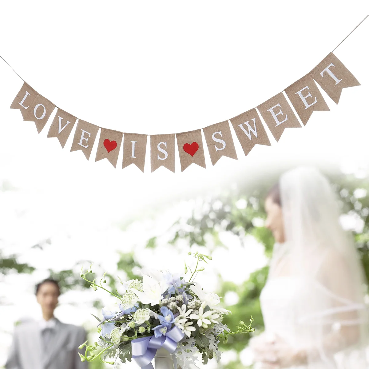 

2.8M LOVE IS Bunting Banner Burlap Swallowtail Flags Banner Hanging Garland for Wedding Party